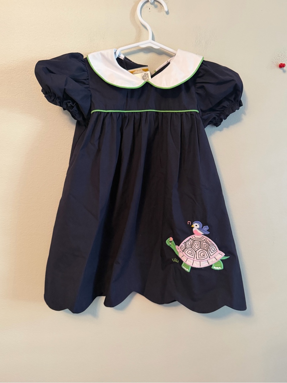 The Beaufort Bonnet Company Navy Peter Pan Collar Dress with Turtle Appliqué